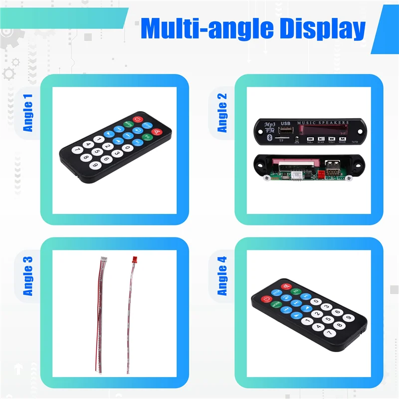 Remote-Controlled Wireless Bluetooth 5.0 Audio Decoder Board DC 12V, Supports USB TF Radio MP3 WMA