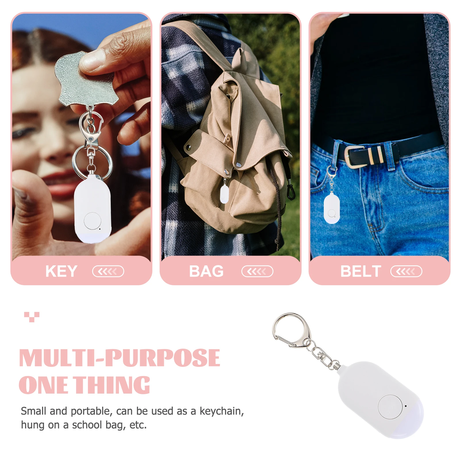1 set Anti-wolf Flashlight Rechargeable Personal Safety Device for Women Portable Outdoor Tool Belt Clip Keychain