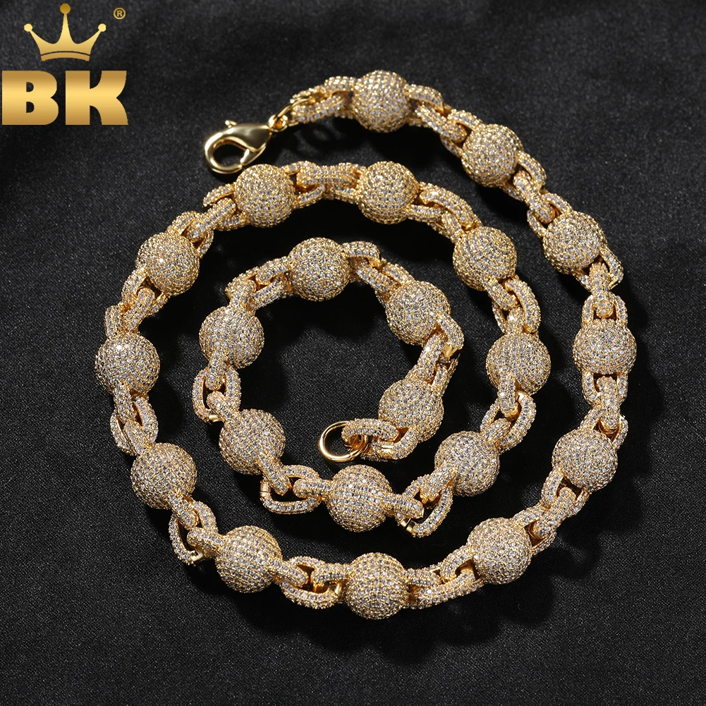 

TBTK 10mm Iced Bead Link Locked Chain Necklace Micro Paved Out 5A Cubic Zirconia Choker HipHop Fashion Jewelry