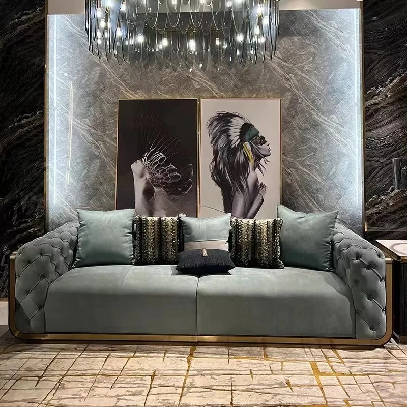 #￥Italian Light Luxury Matte Leather Sofa Villa High-end Atmosphere Luxury Modern Living Room Large Size Leather SofaCombination