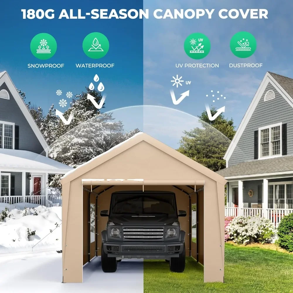 Carport 10'x20' Portable Garage with Removable Sidewalls, Heavy Duty Car Port All Weather Carport Garage Large Outdoor Canopy