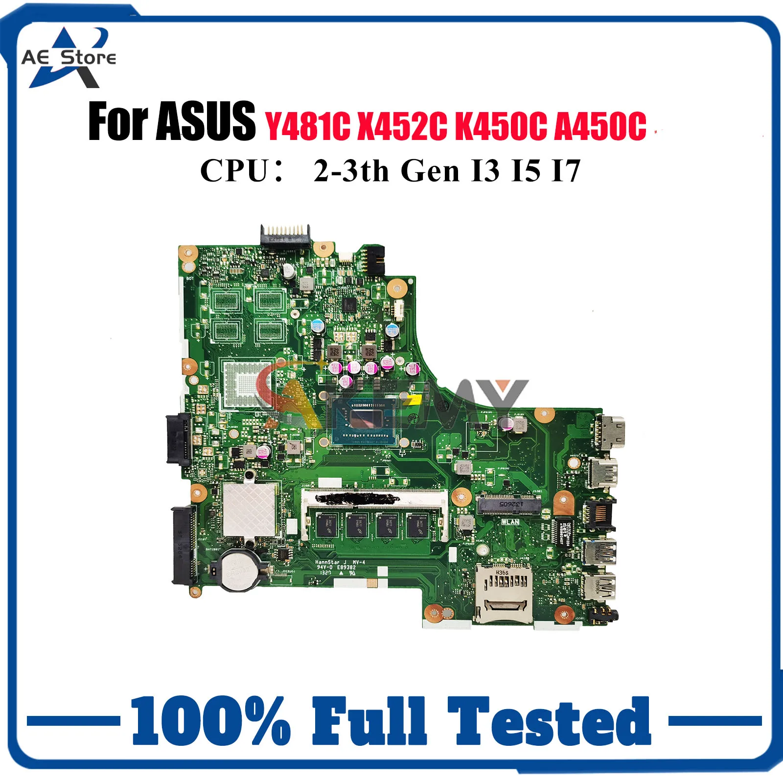 

X450CA Материнская плата для ноутбука ASUS VivoBook X450CL X452C A450C K450C X450CP X450CC X450C Y481C Материнская плата с процессором I3 I5 I7 stk