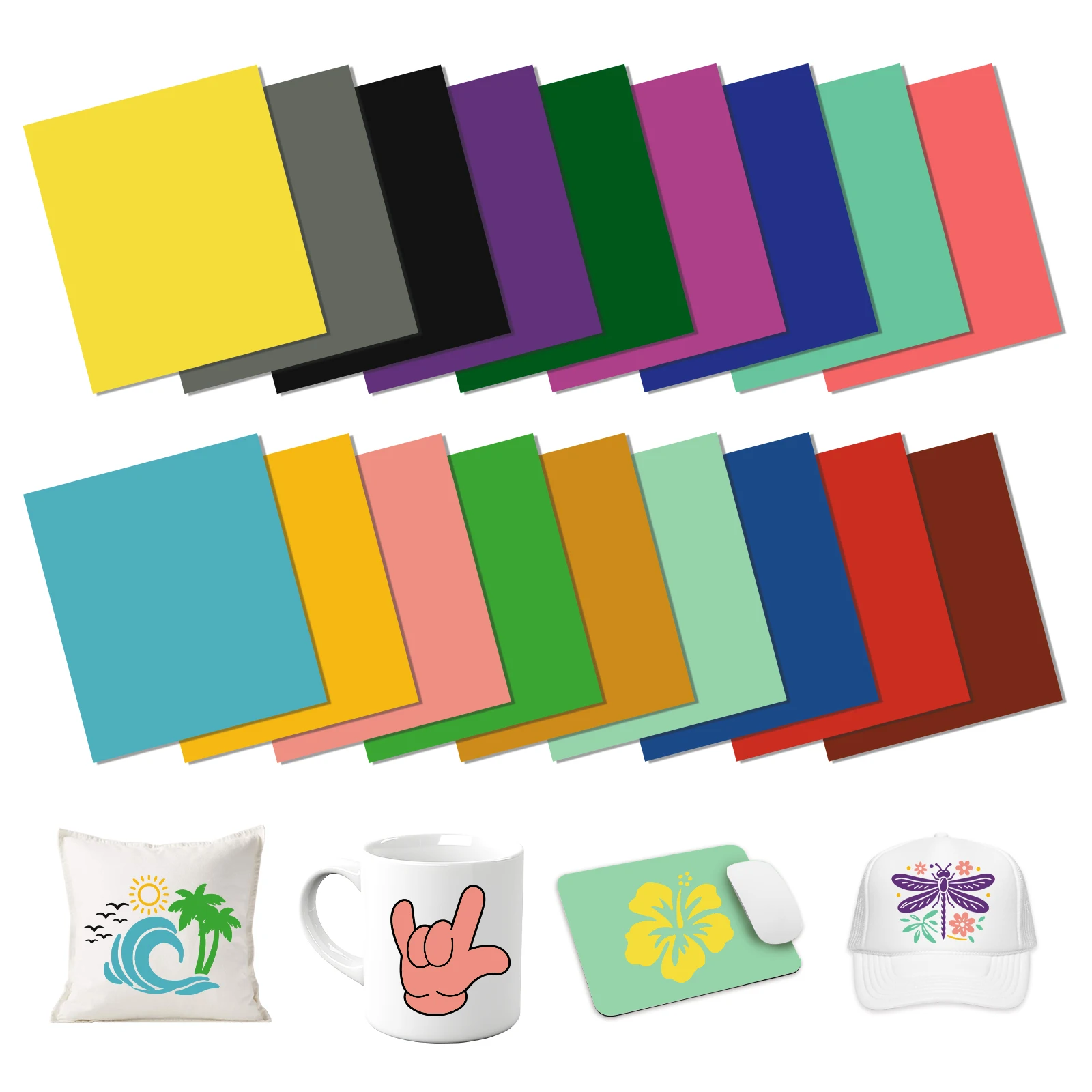 أوراق نقل الحبر التسامي بلون واحد 18 ورقة 12 بوصة × 10 بوصة أوراق نقل ورق التسامي الوردي/الأصفر/الأخضر للأكواب #1