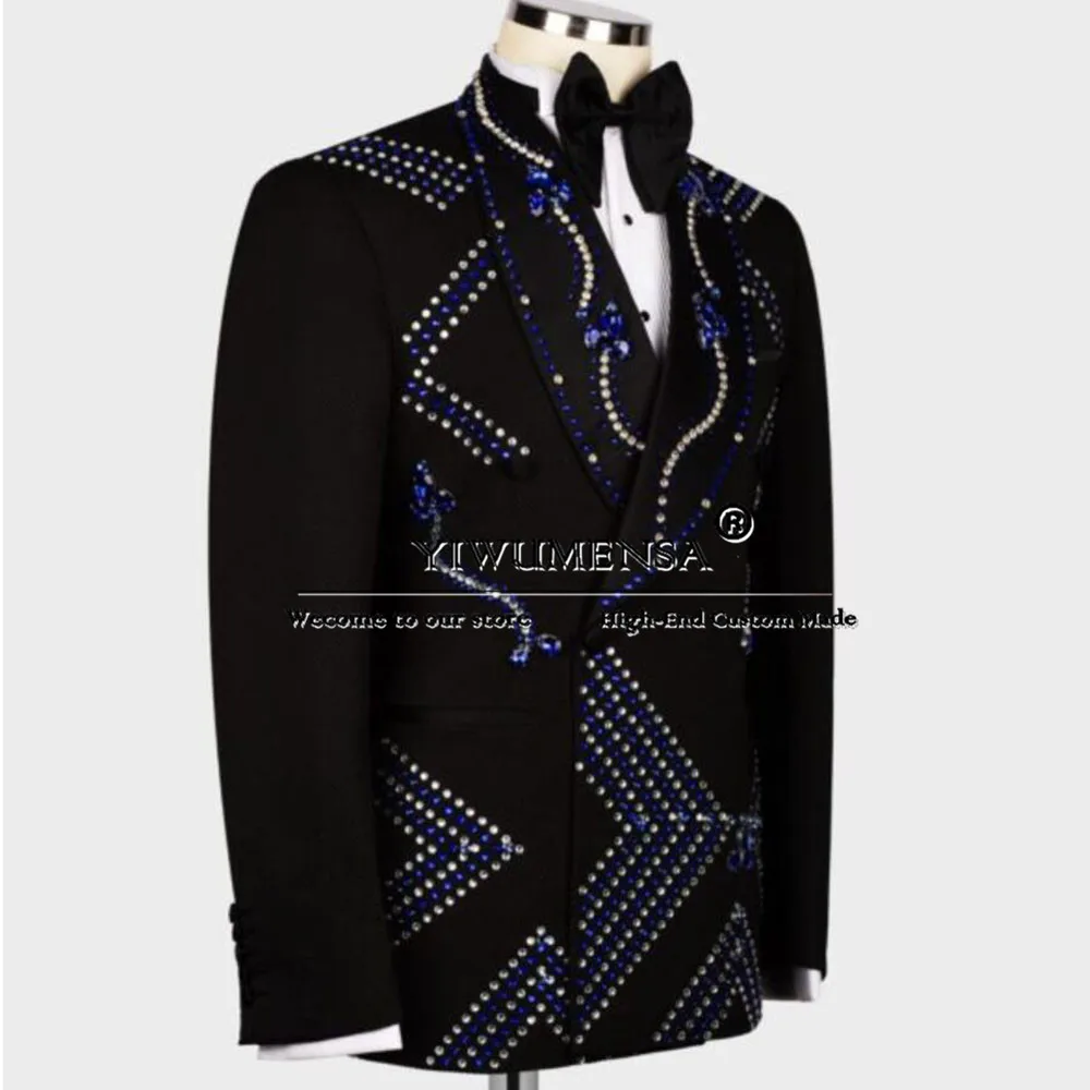 Exquisite Double Breasted Suits Men Diamond Gemstone Prom Blazer Blazers Plus Size  Formal Party Groom Wedding Tuxedos Bespoke