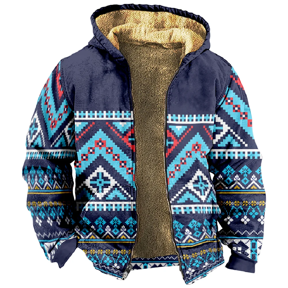 Aztec Graphic Vintage Pattern Hoodie 3D Print Long Sleeve Zipper Sweatshirt Stand Collar Coat Women Men Winter Clothes