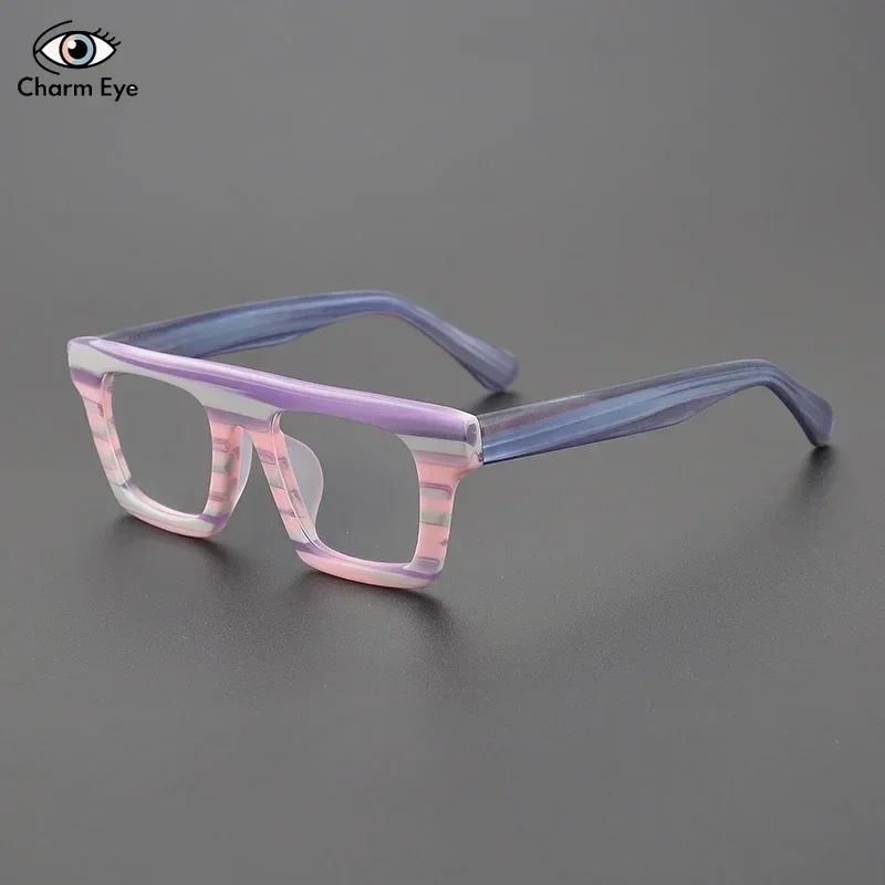 Matte Acetate Eyeglass Frame Thick Fashion Color Blocked Women Eyewear Square Men Optical Glasses Myopia Reading Retro Eyeglass