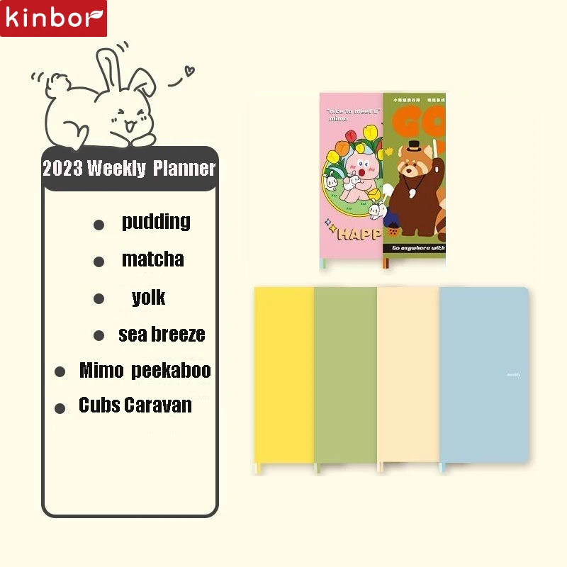 Kinbor Weekly Plan Notebook Agenda 2023 2022 Planner Schedule Diary Journals Todolist Notepad Kawaii Stationery Supplies Gift