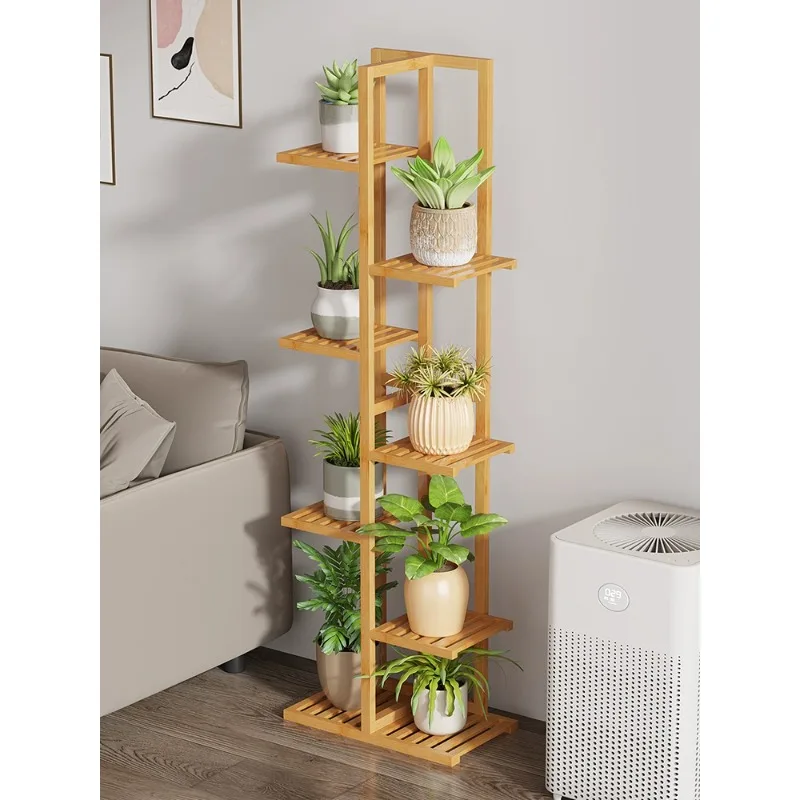 

Bamboo flower stand floor-standing home balcony shelf living room solid wood creative succulent green radish modern simple