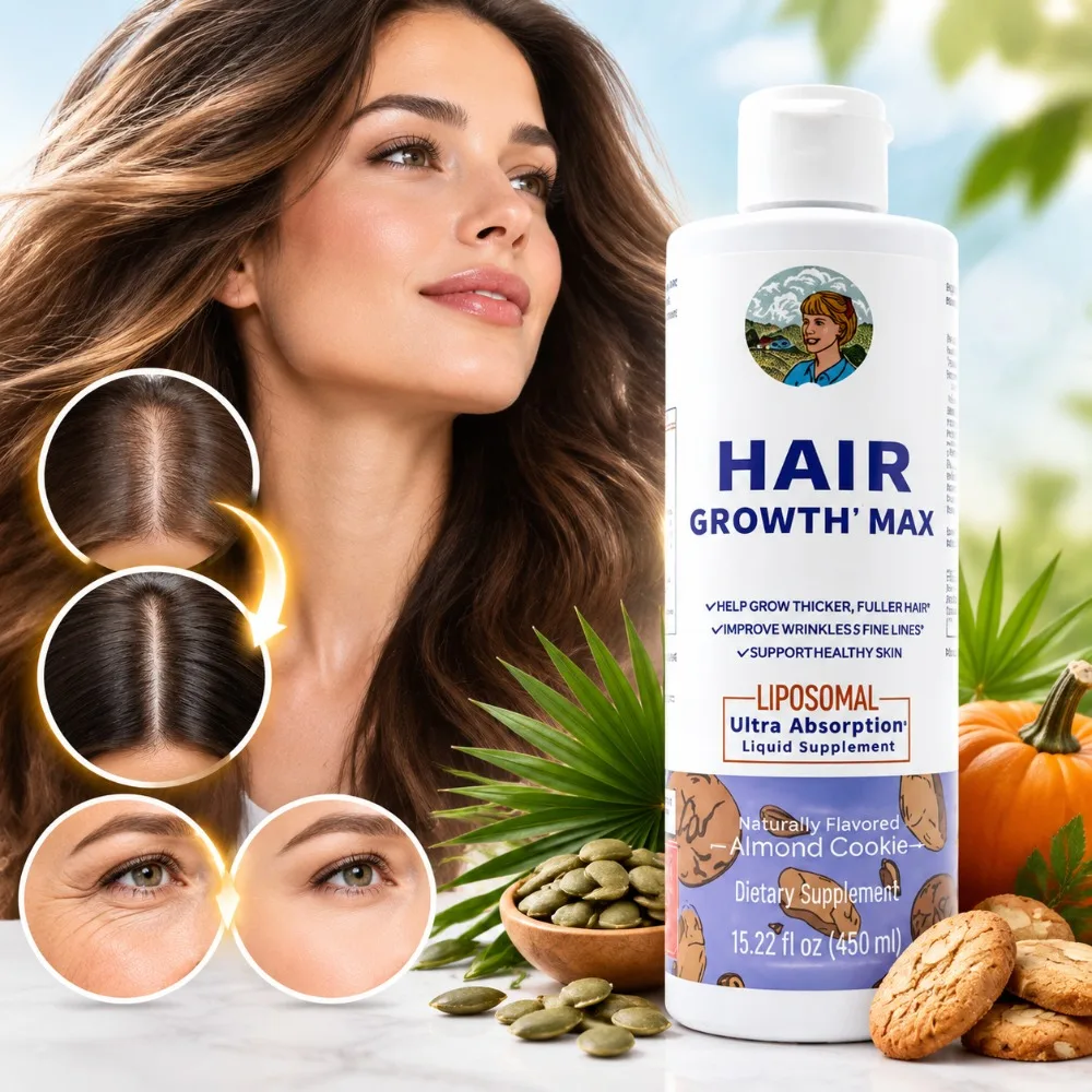 Liposomal Hair Growth Liquid | Thicker Fuller Hair & Wrinkle Reduction with Saw Palmetto & Pumpkin Seed Oil Vegan 30 Servings