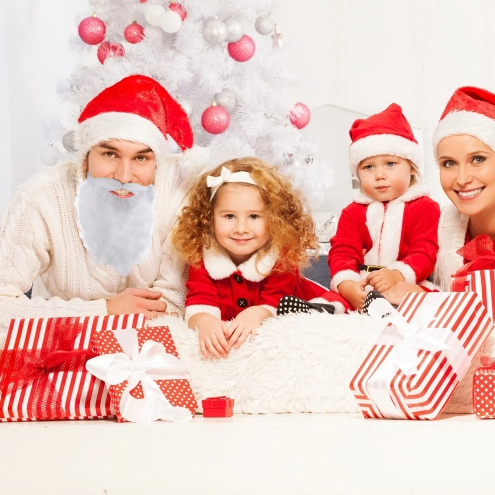 

4 шт., белая искусственная борода Санта-Клауса, рождественская легкая дышащая искусственная борода, косплей, вечеринка, реквизит, усы Санта-Клауса