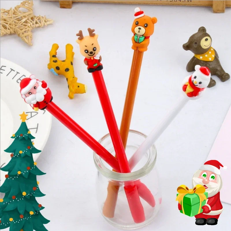 24Pcs Christmas creative cartoon snowman elk bear styling gender-neutral pen, cute student office stationery