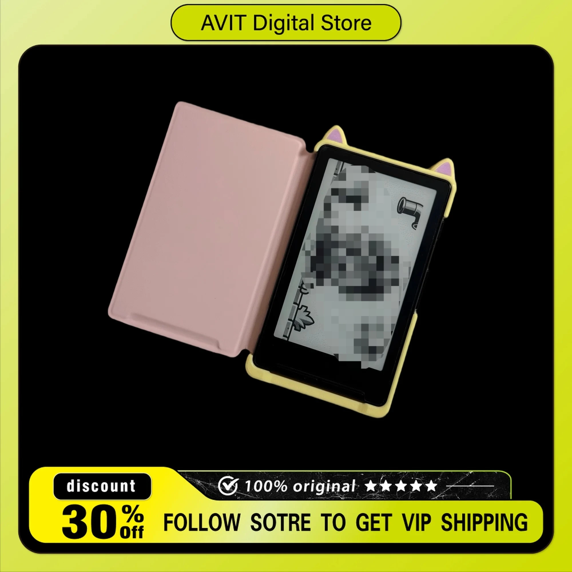 

For XTEINK X4 Cat Ear Protective Case Snap-in Insert Design Compatible with Flip Cover Full Coverage Shockproof E-Reader Shell