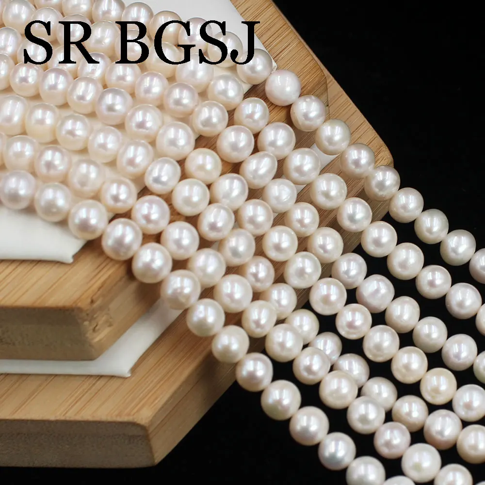 

7-8mm Nice AAA Round White Natural Freshwater White Pearl Loose DIY Beads For Jewelry Making 15"