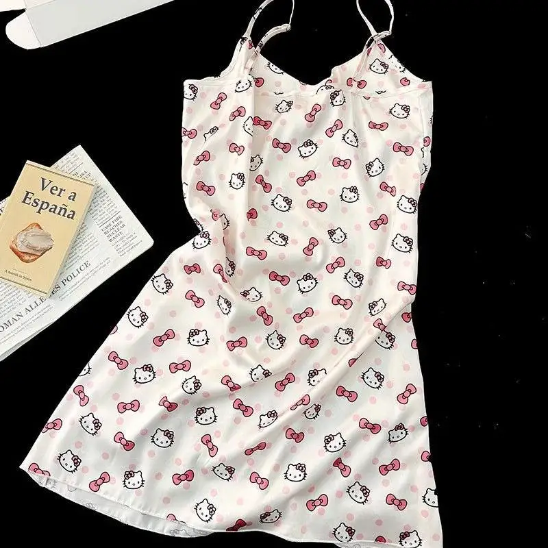 

Sanrio Kawaii Nightgown Hello Kittys Pajamas New Style Summer Cartoon Girl Slim Suspender Comfortable Sweet Thin Home Clothes