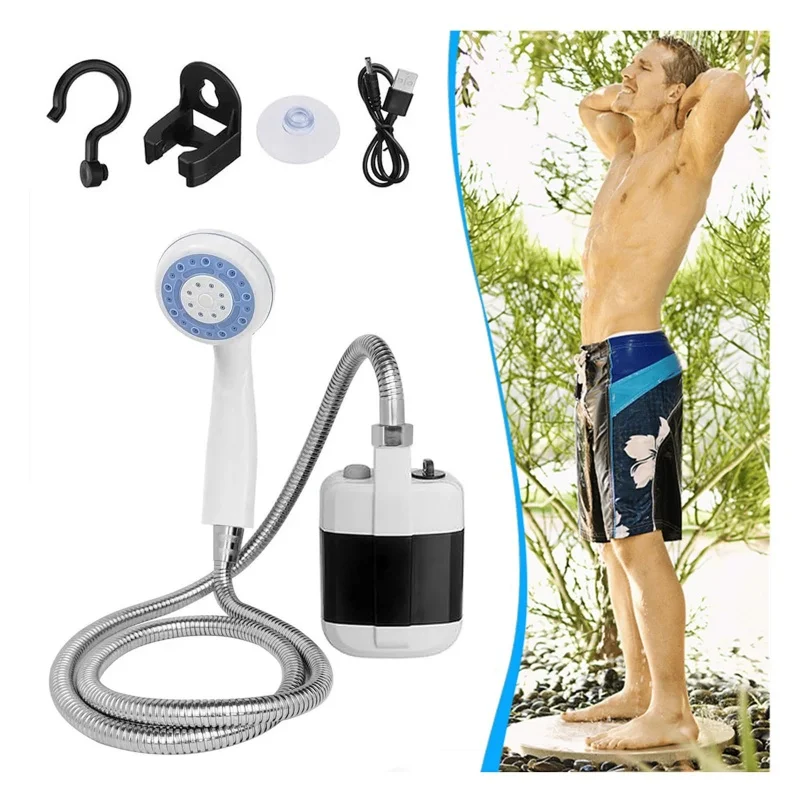 

USB Rechargeable Portable Camping Shower Pump Set Electric for RV Bathing Solution for Pets Beach Garden