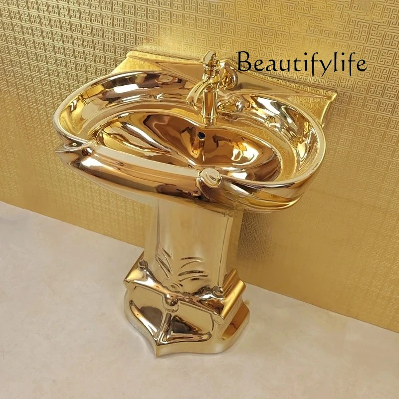 

Золотой рельефный художественный умывальник Умывальник от пола до потолка Керамический золотой умывальник