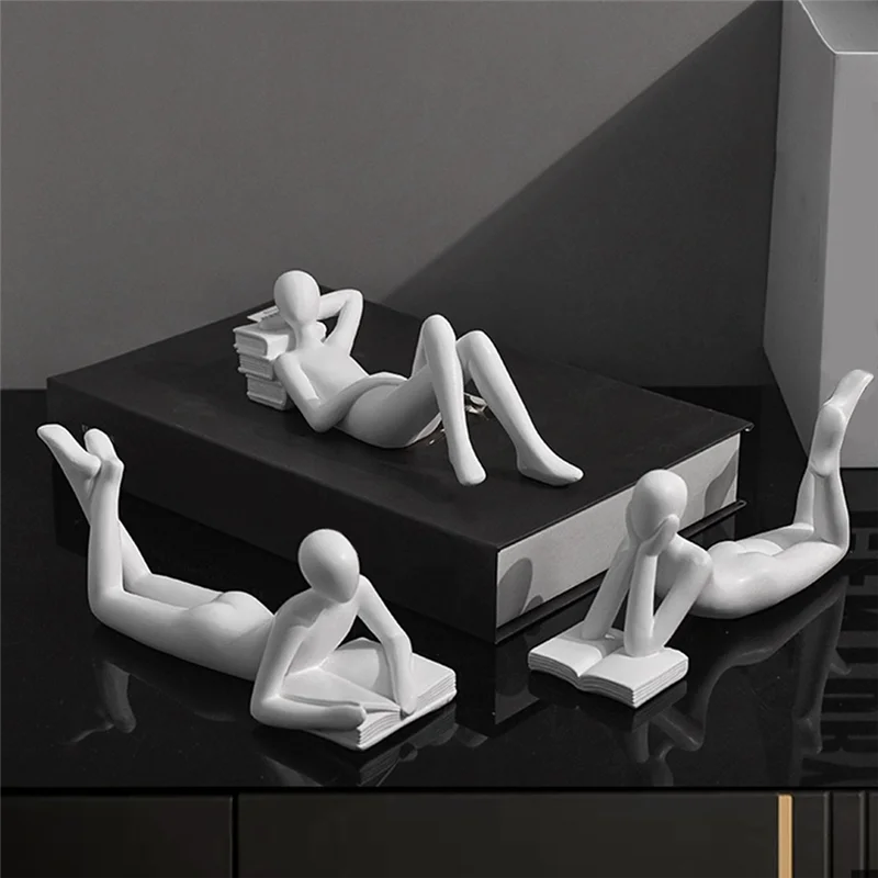 

ALIM-Nordic Reading Statue Resin Figurines Desktop Decor Sculpture Modern Art Ornament Home Office Decor Craft