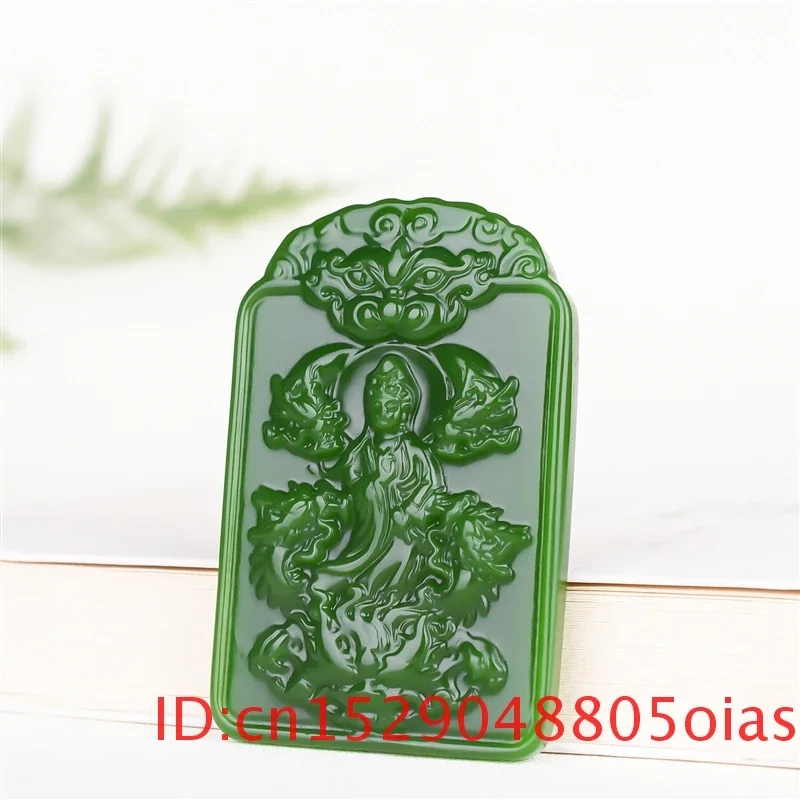 

Natural Green Jade Guan Yin Dragon Pendant Necklace Chinese Hand-carved Charm Jadeite Jewelry Fashion Amulet Gifts for Men Women