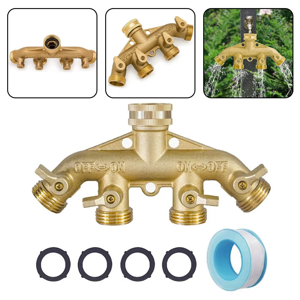 

1pcs 3/4Inch 4 Way Garden Hose Diverter NPT Threaded Brass Heavy Duty Irrigation Adapter Independ Switch Valve Shunts