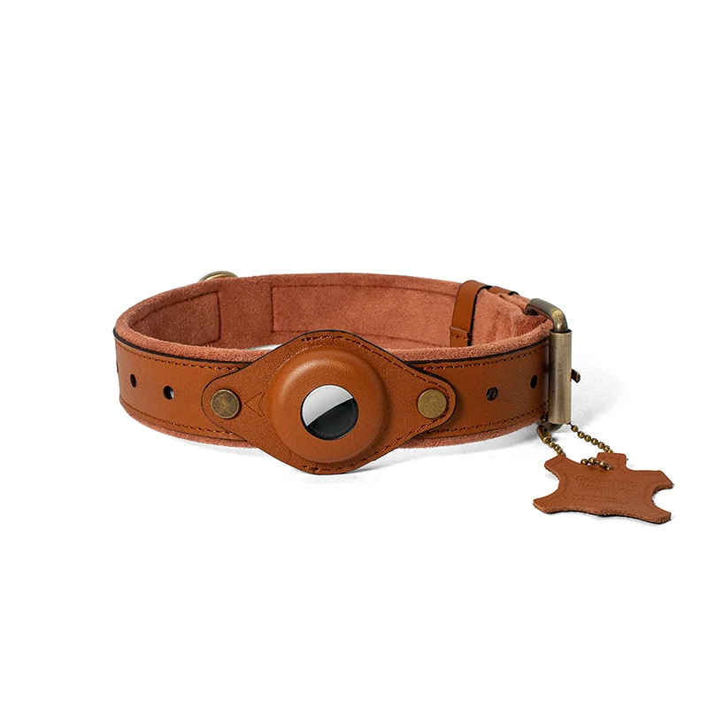 Factory Direct High Quality Leather Pet Collar Genuine Real Leather AirTag Dog Collar