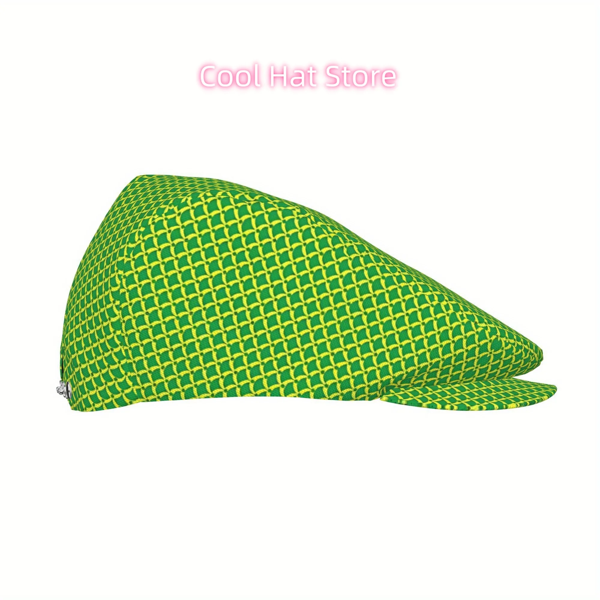 1pc Men' & Women' Retro Adjustable Flat Cap with Green Fish Scale Print - Lightweight Beret Ivy Cabbie Hat Suitable for Fishing,