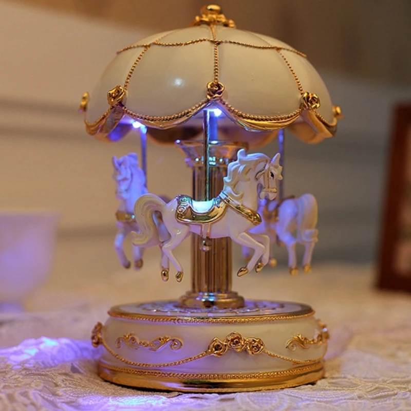 Luminous Creative Music Box Elegant Colorful Glitter Carousel Music Box Home Decoration Children Girls New Year\'s Birthday Gift