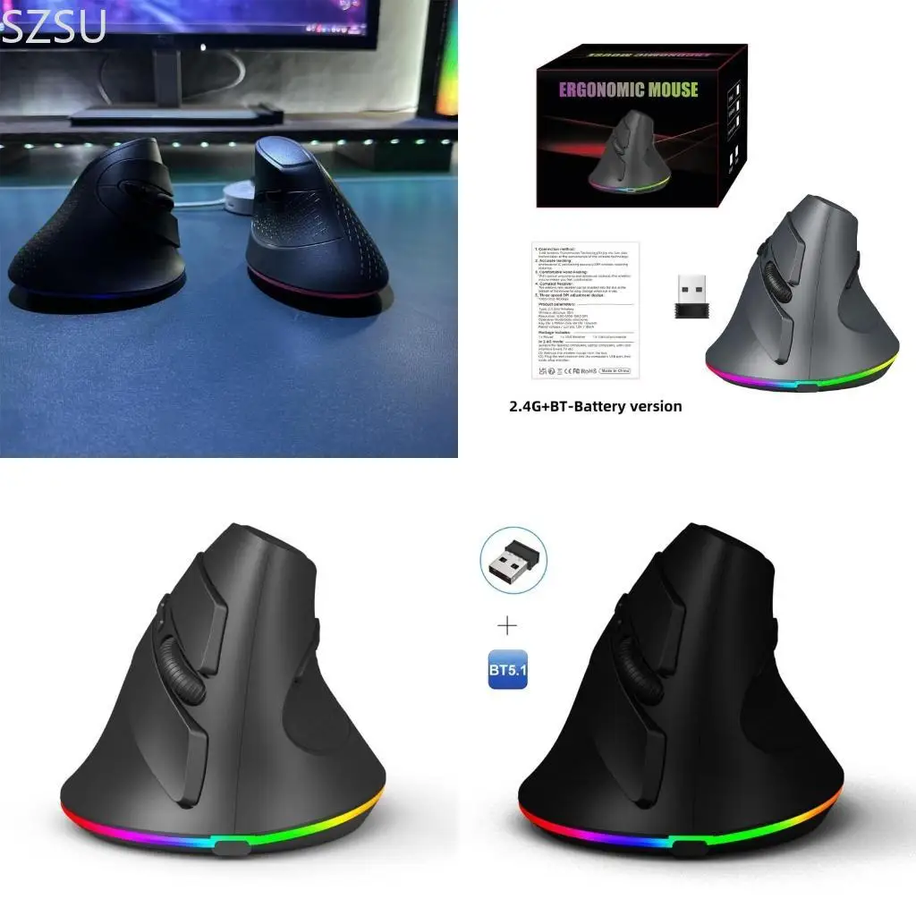 

SZSU Wireless Mouse T25 Dual Modes Connection, Ergonomic Vertical Design