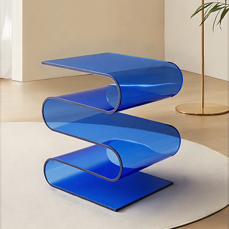 Thickened acrylic wavy edge table, modern minimalist colorful transparent S-shaped bookshelf, creative living room sofa side table storage rack
