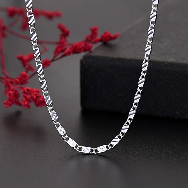 QWWASD Wholesale 925 Sterling Silver 2MM flat chains Necklaces for Men Women fashion wedding party fine Jewelry holiday gifts AliExpress