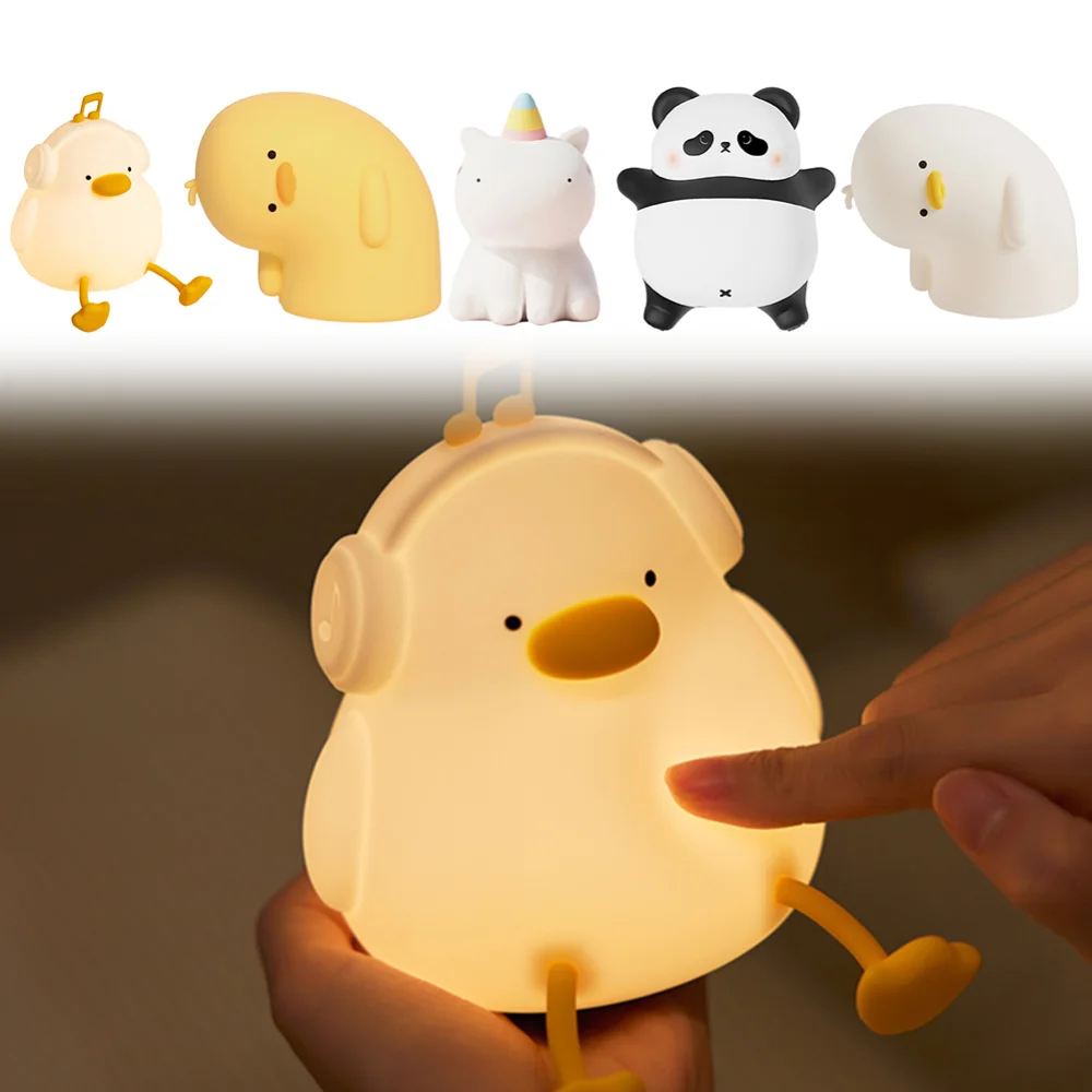 Luces LED de noche con bonito Panda y pato, lámpara de silicona de 1200mAh, temporizador recargable por USB, decoración de cabecera, luz nocturna para niños y bebés, regalo de cumpleaños