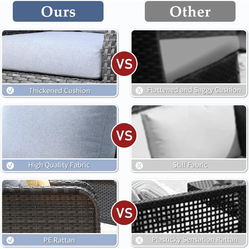 4-Piece Wicker Patio Furniture Set, All-Weather Rattan Conversation Bistro Loveseat Chair and Table Set for Balcony and Deck