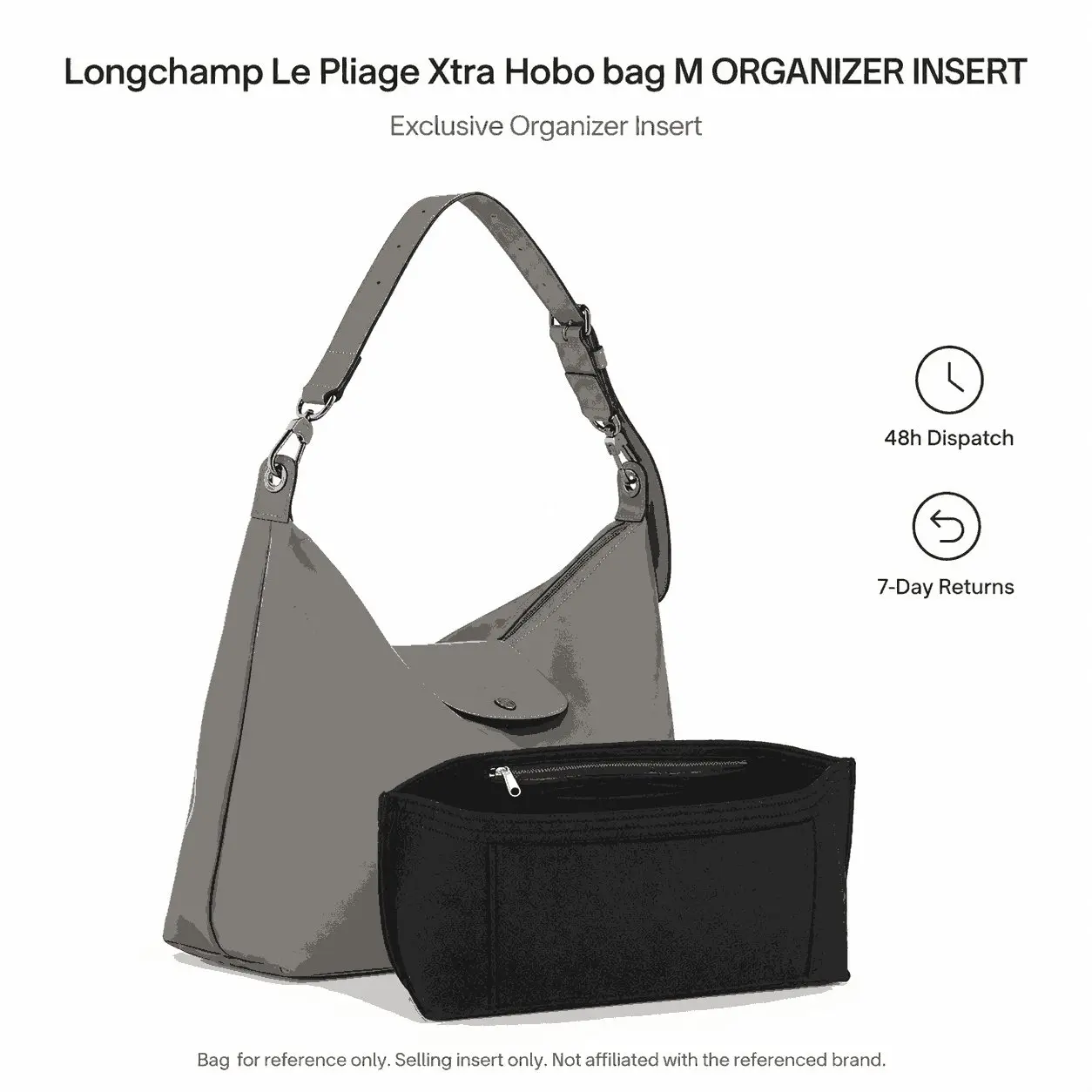 Felt Handbag Organizer Insert Custom Fit Purse Liner Storage for Daily Use Compatible with Longchamp Le Pliage Xtra Hobo M L XL
