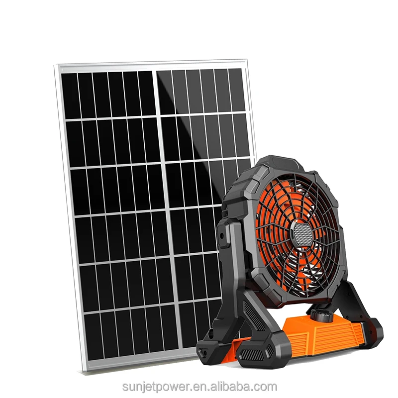 

Factory Price Outdoor Standing 12 Volt LED Light Solar Fan with Battery Portable Solar Powered Electric Fan