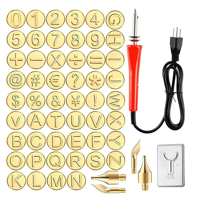 

Y50A-Wood Burning Tip Set, 26 Letters Wood Burning Tip Kit Copper Letter Number Soldering Iron Stencils US Plug