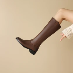 Women's New Autumn/Winter Square Headed Genuine Leather Vintage Mid Heel Extra Large Customized and Knee Tall Western Boots