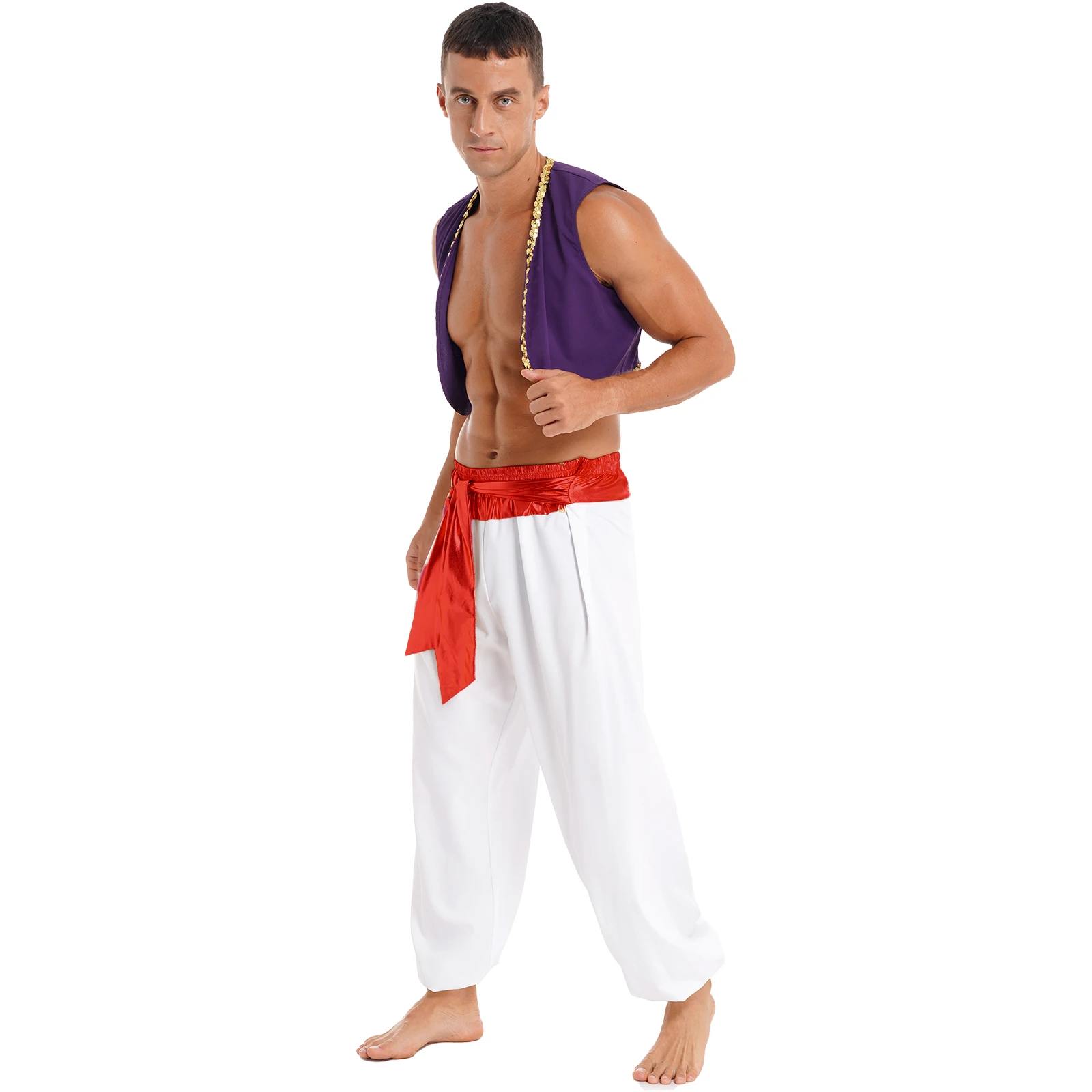 Adult Arab Prince Costume Mens Persian Arabian Halloween Role Play Vest And Harem Pant Suit Arab Prince Cosplay Carnival Outfits