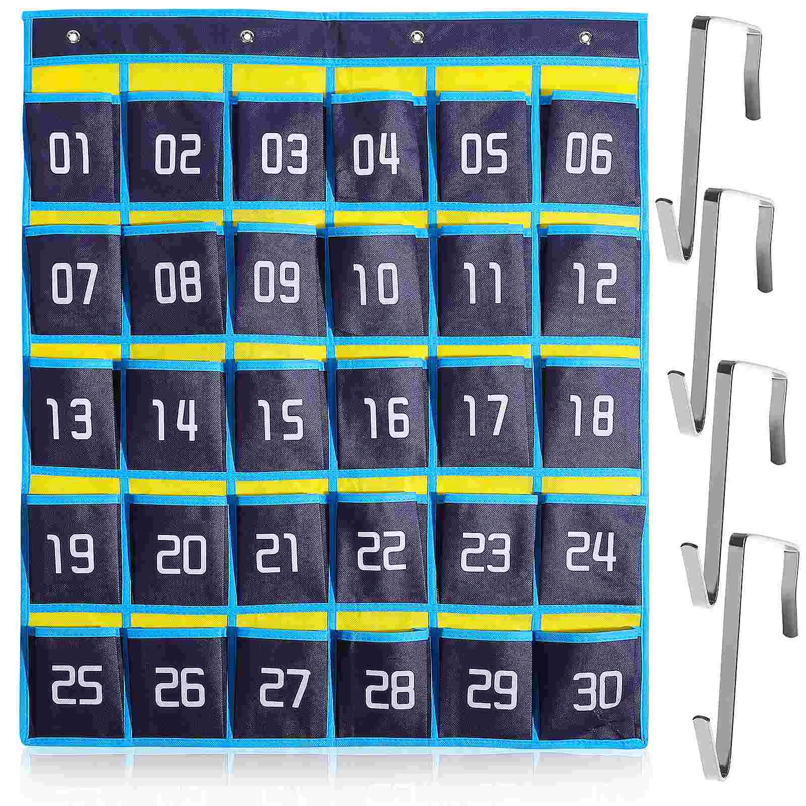 Pocket Blue and Yellow Classic Model 30 Grids + 4 Hooks Office Head Phones Non-woven Fabric Chart