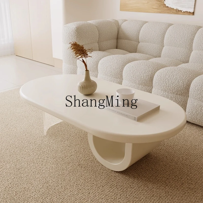 

SM cream wind coffee table acrylic creative oval living room simple high-end coffee table