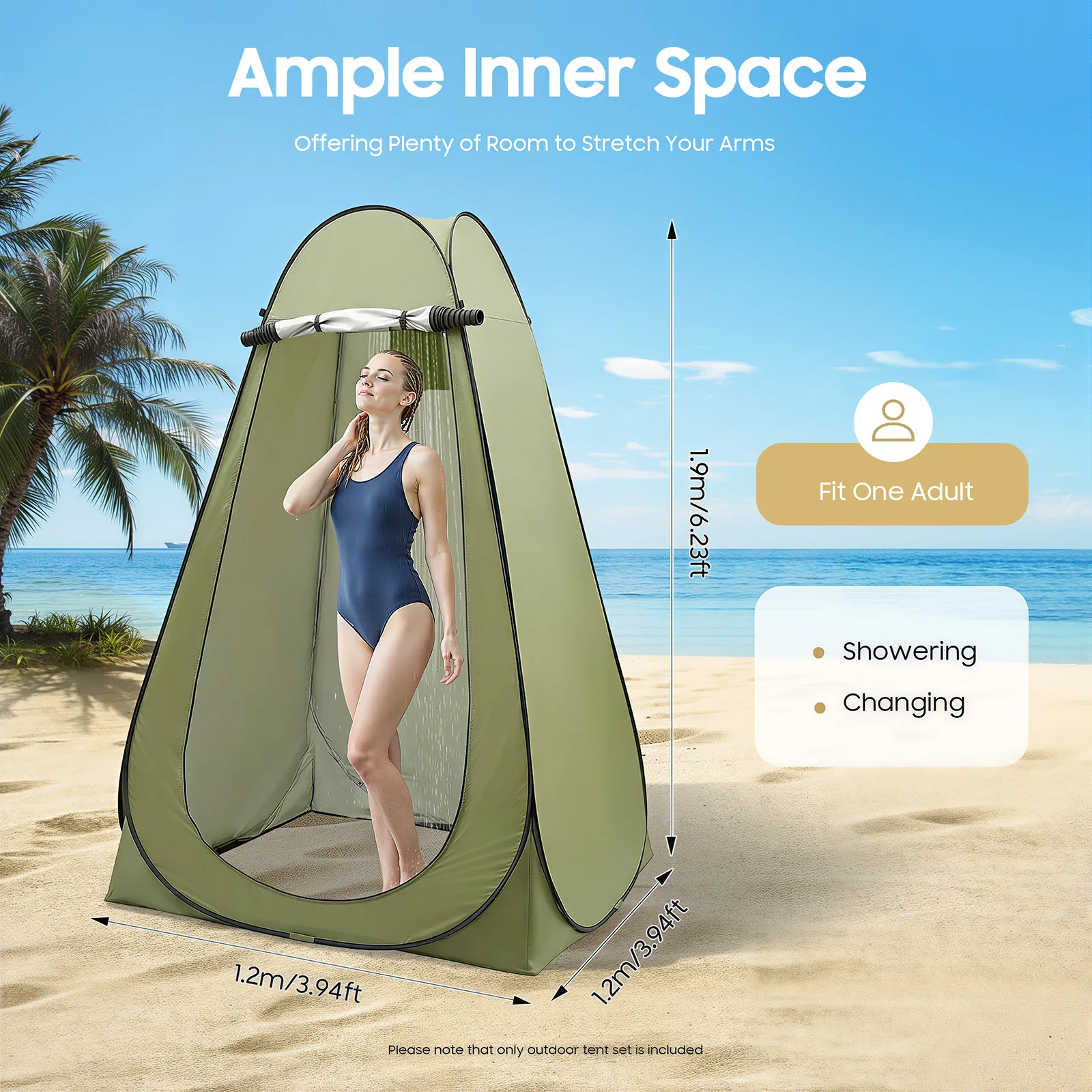 Tragbares Outdoor-Privatsphäre-Toilettenzelt, Wasserdichter Umkleidestand 1,2×1,2×1,9m, Ideal für Camping, Wandern, Angeln, Picknicks – Detail 1