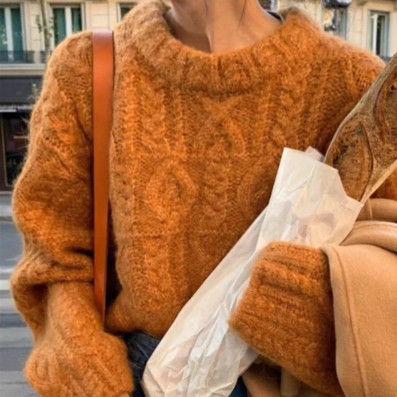 2025 herbst Winter Frauen Lange Ärmel Einfarbig Oansatz Pullover Sweatr Herbst Elegante Casual Koreanischen Stil Lose Gestrickte Top