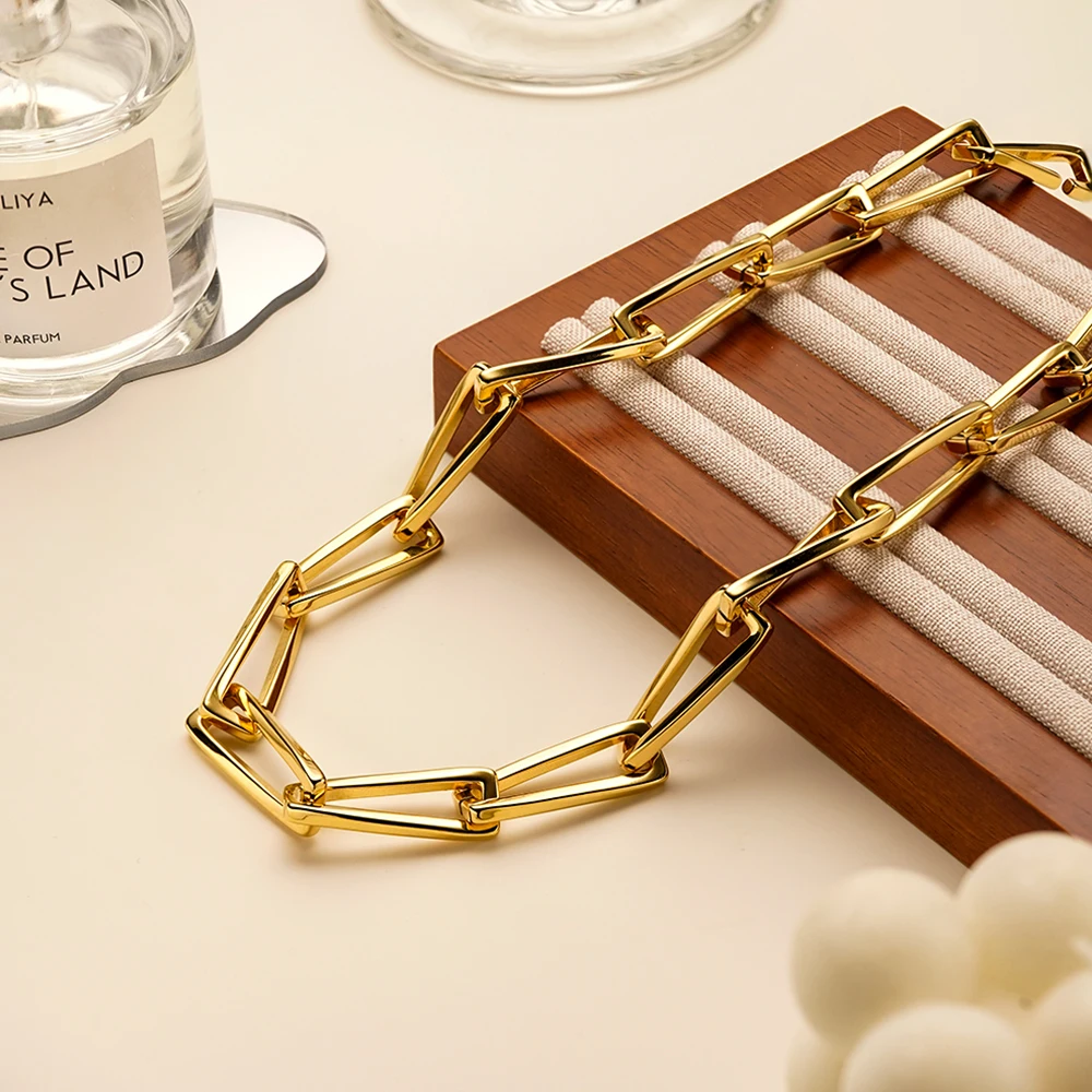 ENFASHION Para Mujer Geometry Square Chain Necklace For Unisex Stainless steel 18K Gold Plated Hight Street Jewelry C234108