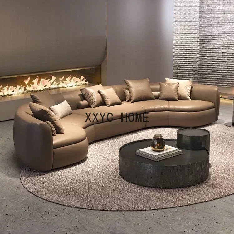 Nordic Lichte Luxe En Eenvoud Moderne Gebogen Combinatie Lederen Bank Woonkamer Speciaal Gevormde Bank