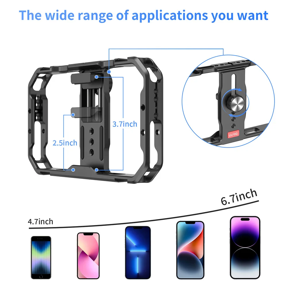 UURIG Universal Phone Camera Cage Stabilizer w Handgrip Phone Holder for Iphone 15 14 13 Andriod Mic Led Light Filmmaking Video