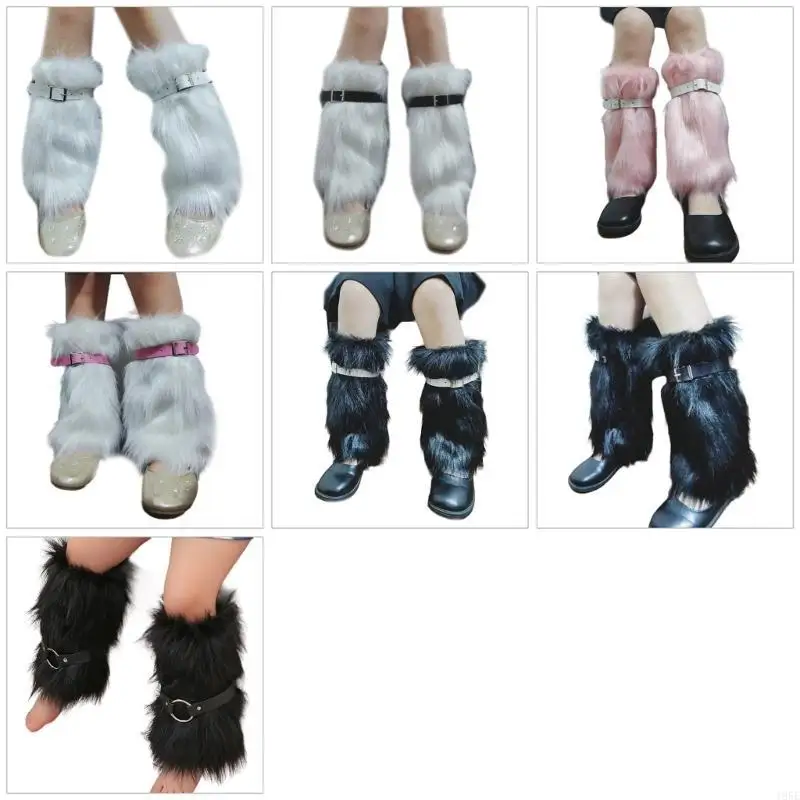 Costume fête en fourrure pour femmes, fausse fourrure à boucle Sexy, bottes longues floues, couvre-poignets, 195E