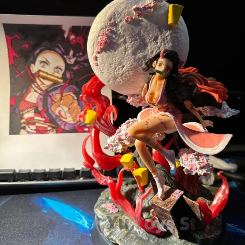 Genuine 31cm Gk Demon Slayer Anime Figure Kamado Nezuko  With Light Figurine Collectible Model Statue Gift Toys For Children