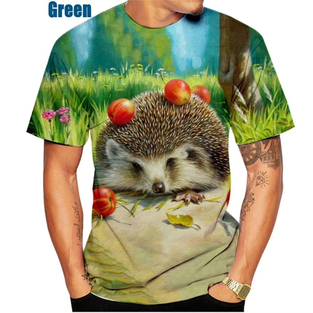Men's T-Shirt Cute Hedgehog Graphic Short Sleeves Casual Round Neck Printed Tops Men Women Streetwear Loose Lightweight Clothing