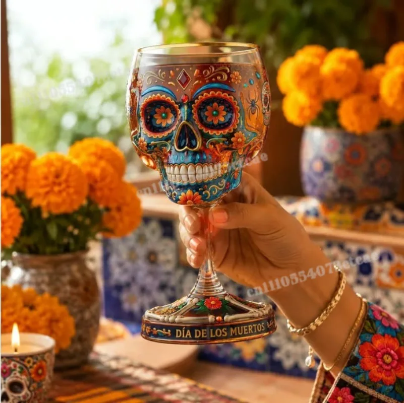 Bouteille à liqueur en verre peinte de motifs floraux et de crânes, thème Jour des Morts, carafe à Tequila et Whisky avec boîte cadeau pour fête d'Halloween et décoration intérieure