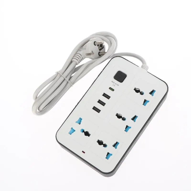 Enchufe Multicontacto con 3 Puertos USB y 1 Puerto Tipo-C, Toma de Corriente Universal con Cable de Extensión de 2 Metros, Enchufe Europeo, Regleta de Alimentación