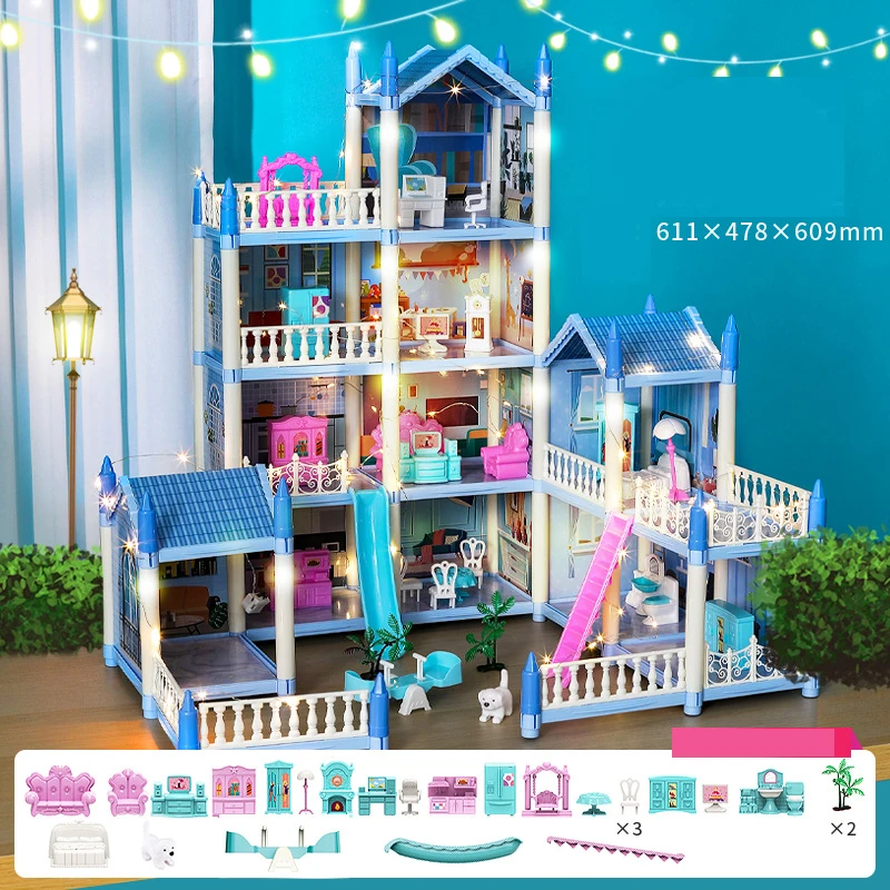 

Big Light Dollhouse Diy House Kit For Children Bb House Building Doll Furniture Miniature Doll House Villas Xmas Gifts Kids Toys