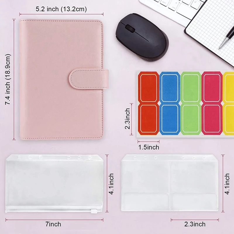 Горячий TTKK 2 комплекта 14 пакетов для папок формата А6 с кожаной крышкой, 6-кольцевая бюджетная папка с денежным конвертом, папка, розовая и фиолетовая